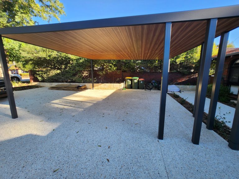 Skillion patio with steel frame — custom patio installation Perth