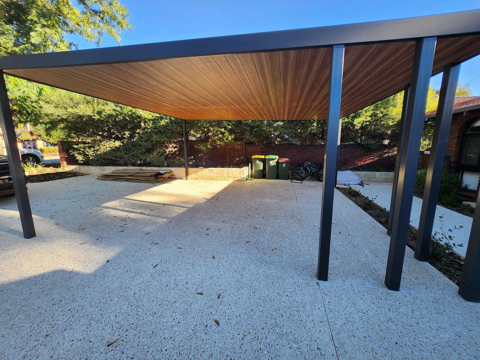 Skillion patio with steel frame — custom patio installation Perth